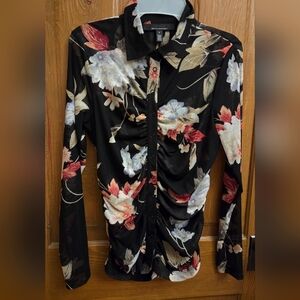 White House Black Market Floral Mesh Blouse